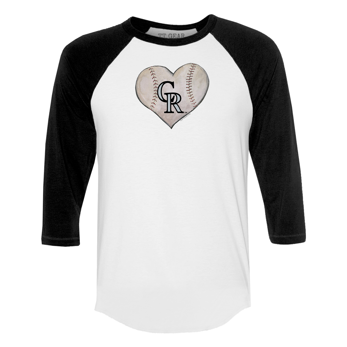 Colorado Rockies Stitched Heart 3/4 Black Sleeve Raglan - Tiny Turnip