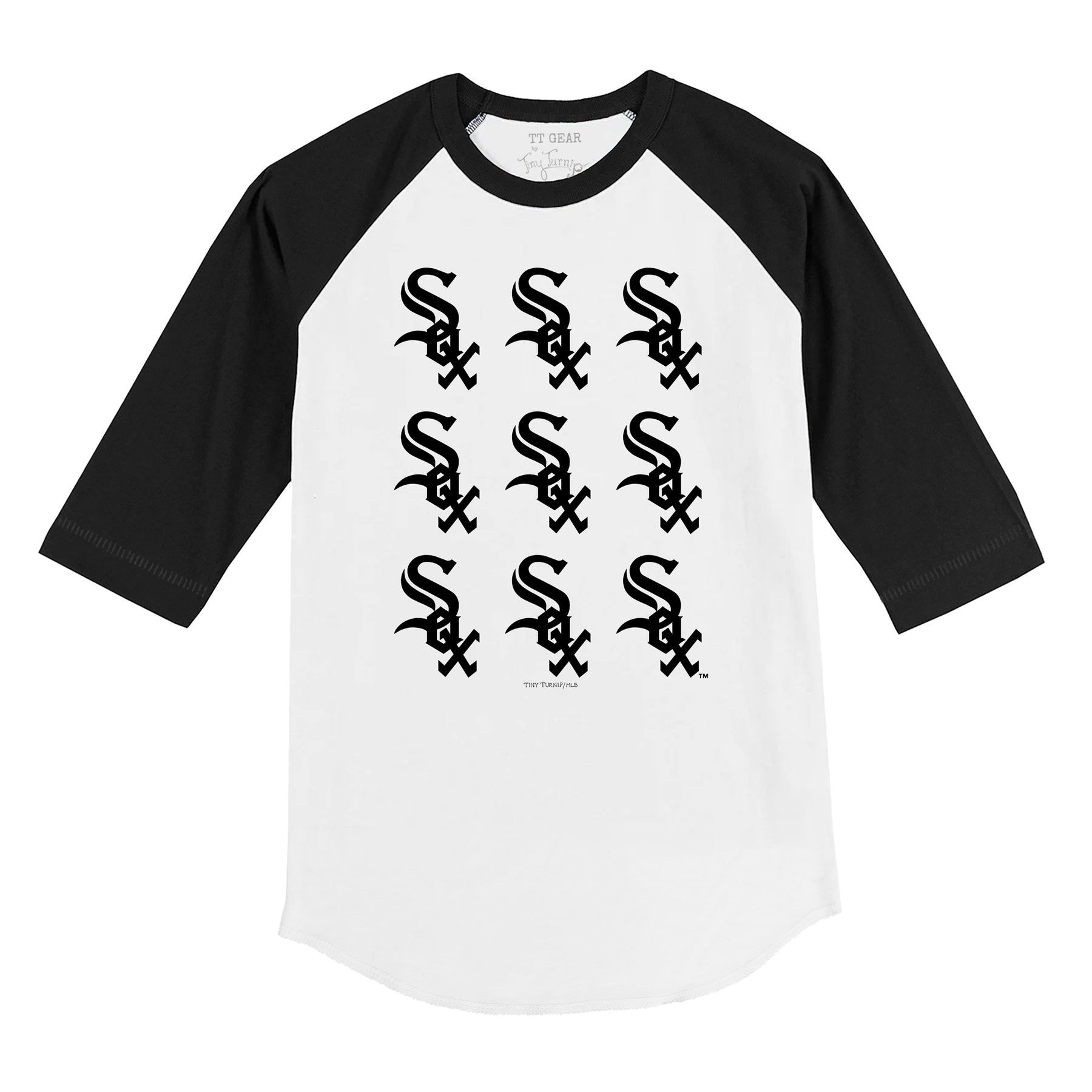 Chicago White Sox Logo Grid 3/4 Black Sleeve Raglan