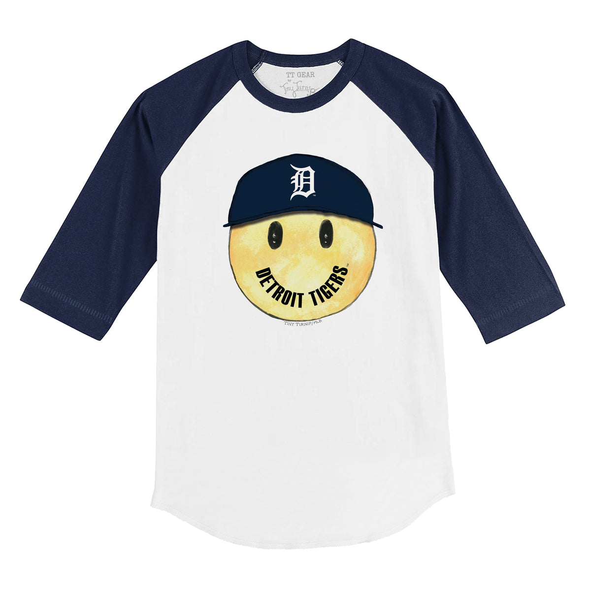 Detroit Tigers Smiley 3/4 Navy Blue Sleeve Raglan