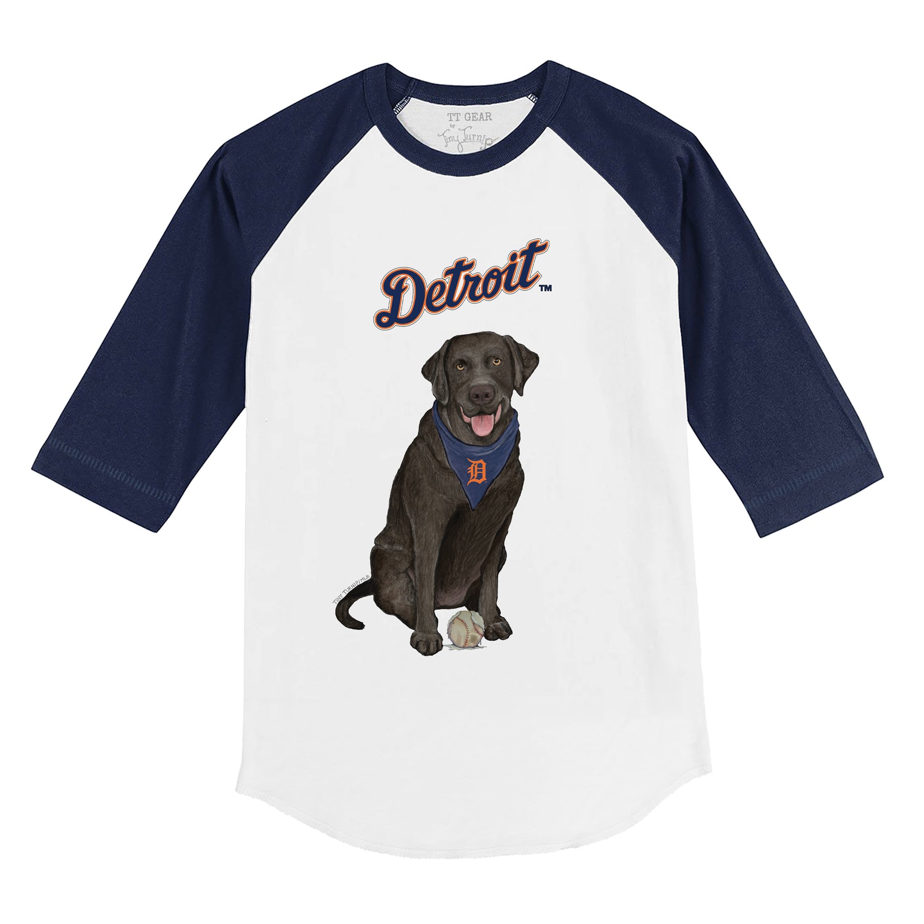 Detroit Tigers Black Labrador Retriever 3/4 Navy Blue Sleeve Raglan