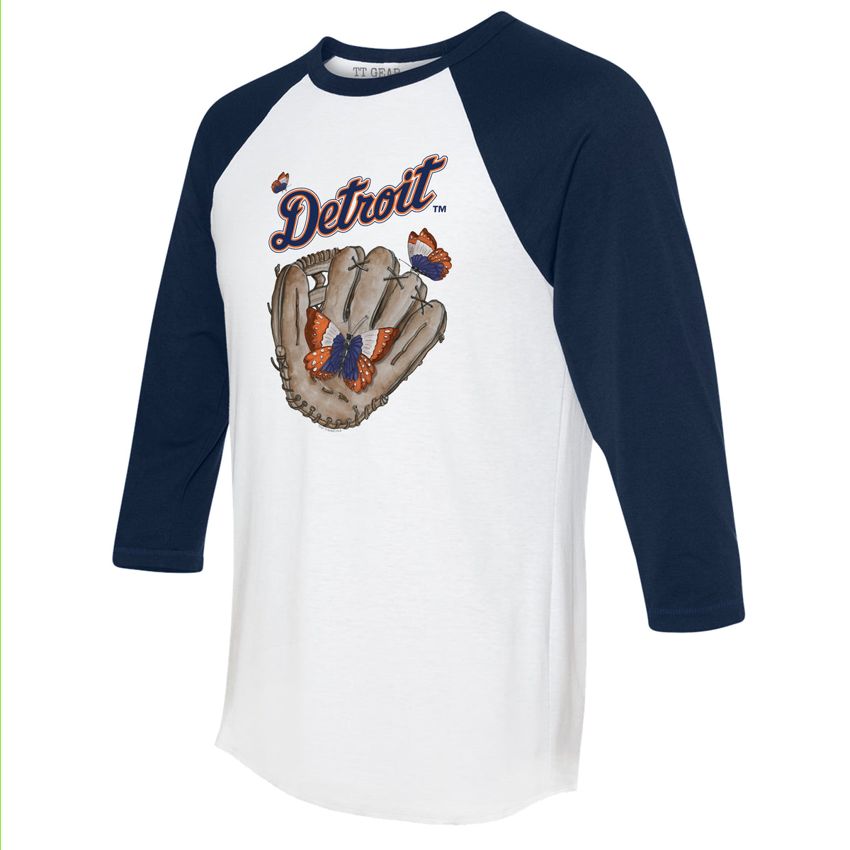 Detroit Tigers Butterfly Glove 3/4 Navy Blue Sleeve Raglan