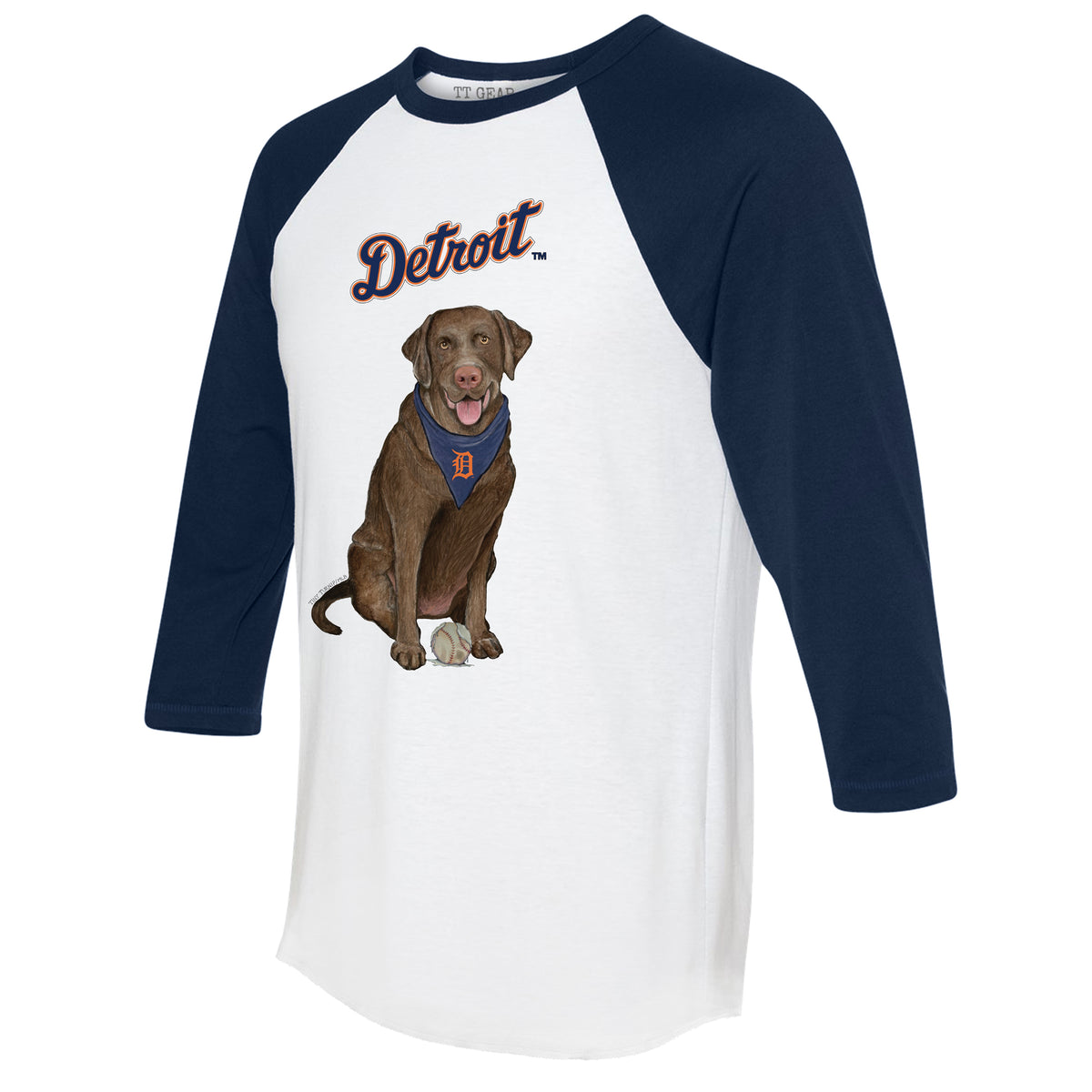 Detroit Tigers Chocolate Labrador Retriever 3/4 Navy Blue Sleeve Raglan