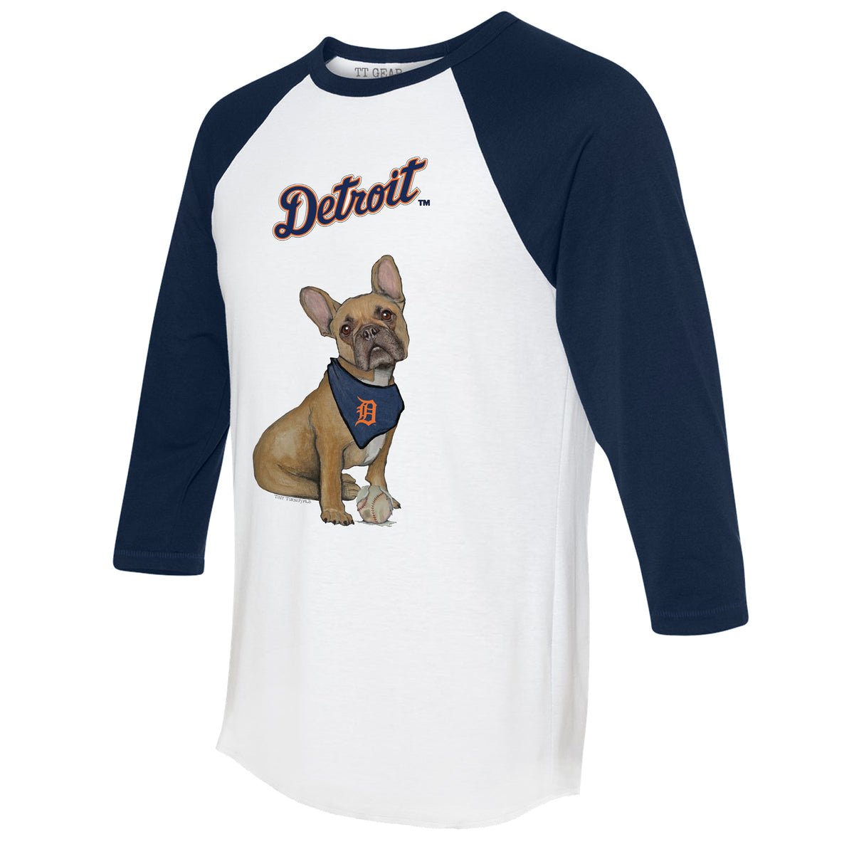 Detroit Tigers French Bulldog 3/4 Navy Blue Sleeve Raglan