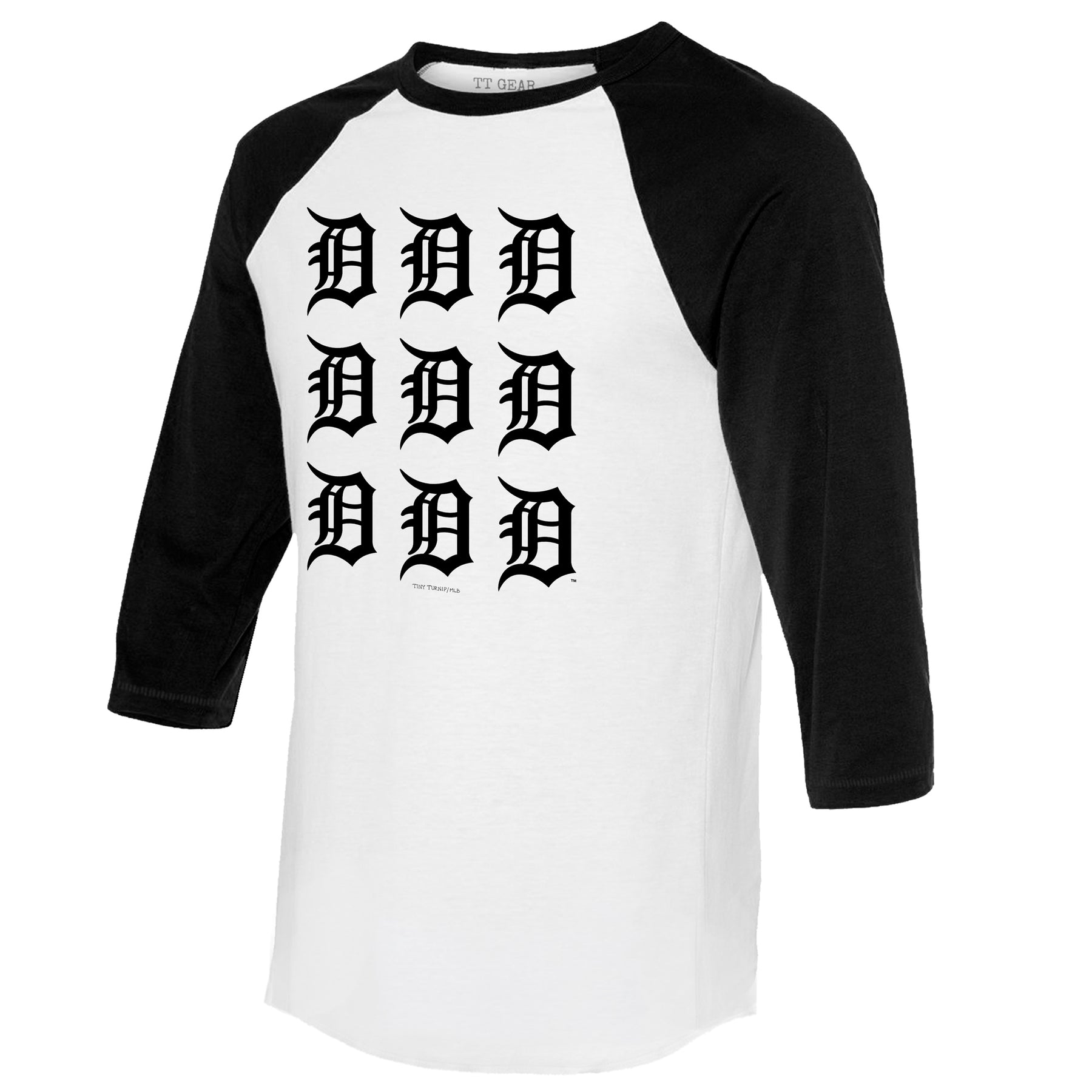 Detroit Tigers Logo Grid 3/4 Black Sleeve Raglan