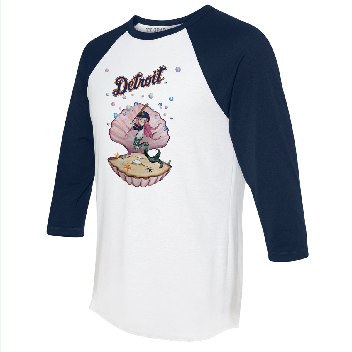 Detroit Tigers Mermaid 3/4 Navy Blue Sleeve Raglan