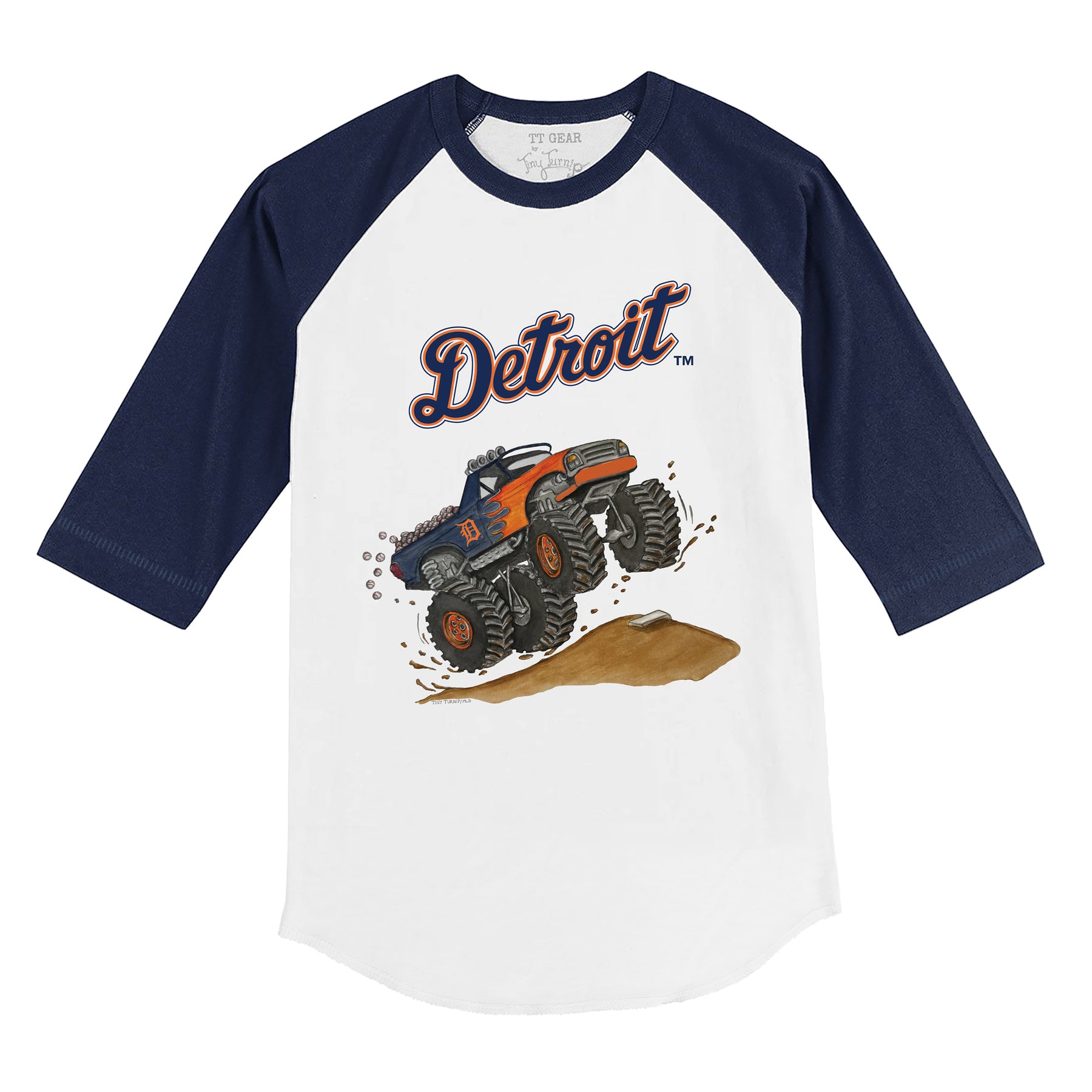 Detroit Tigers Monster Truck 3/4 Navy Blue Sleeve Raglan