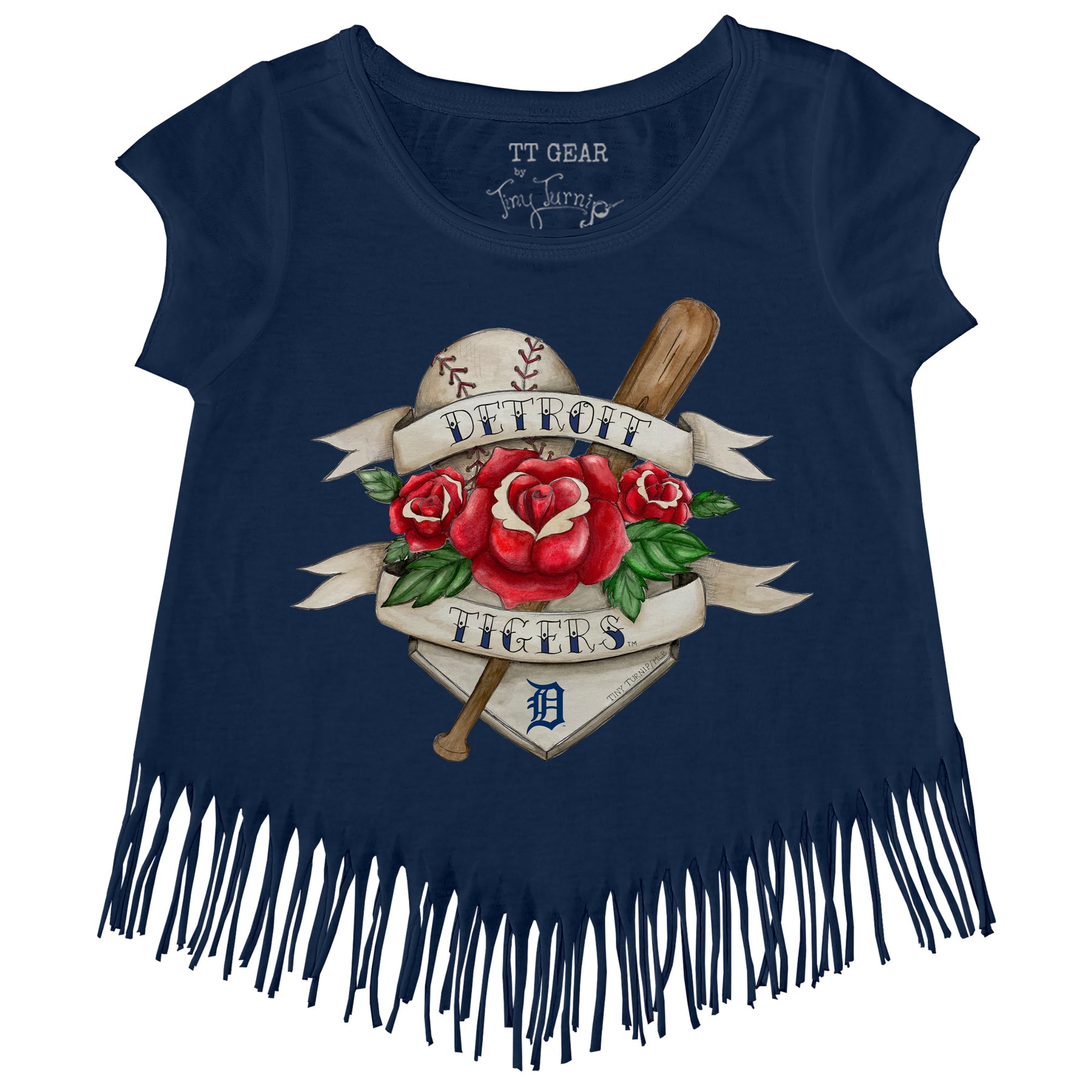 Detroit Tigers Tattoo Rose Fringe Tee