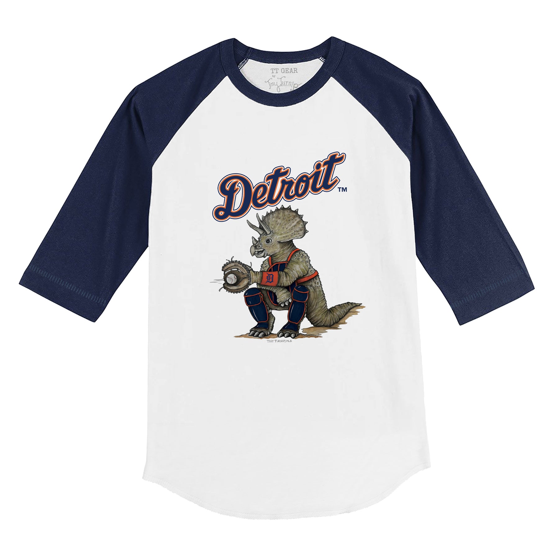 Detroit Tigers Triceratops 3/4 Navy Blue Sleeve Raglan