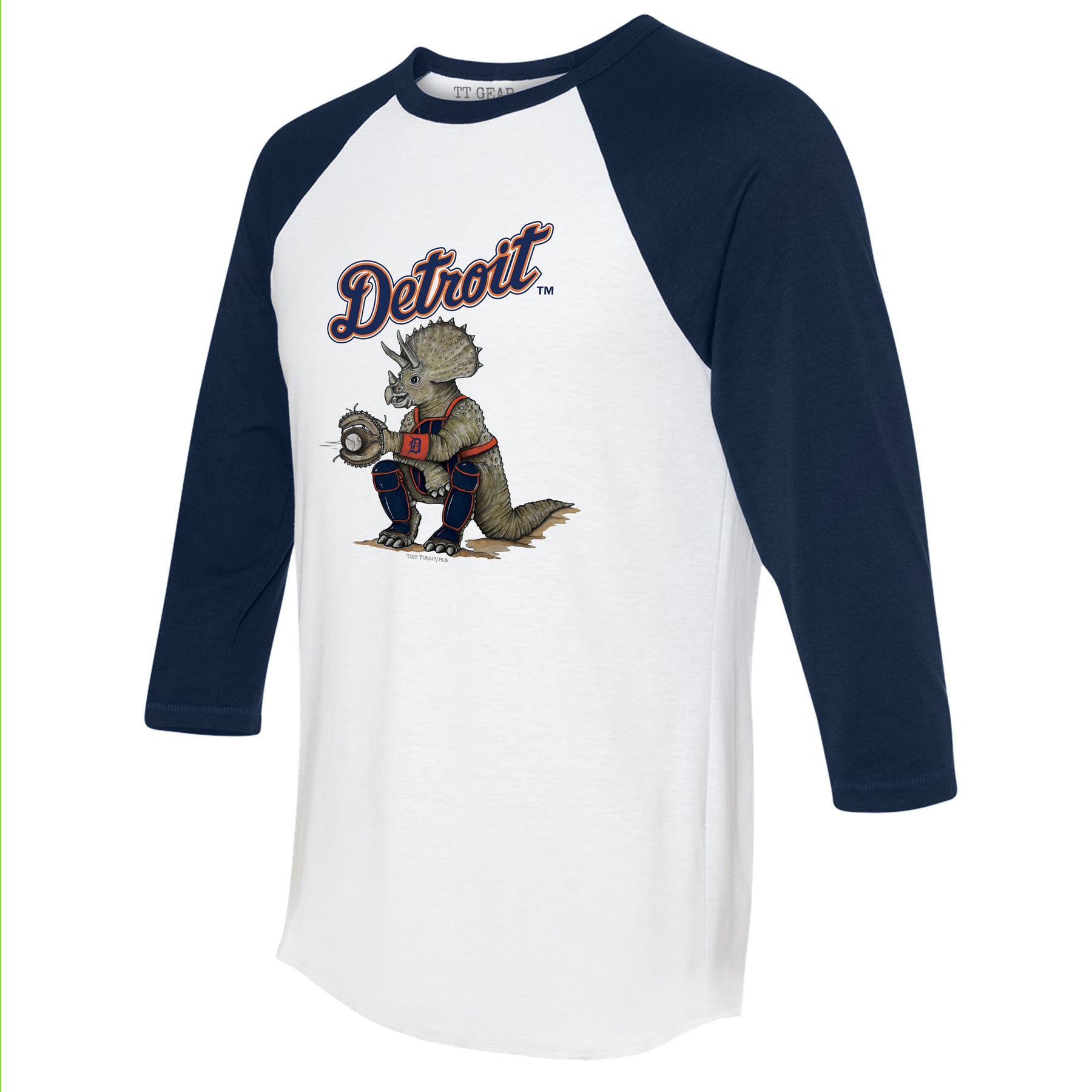 Detroit Tigers Triceratops 3/4 Navy Blue Sleeve Raglan