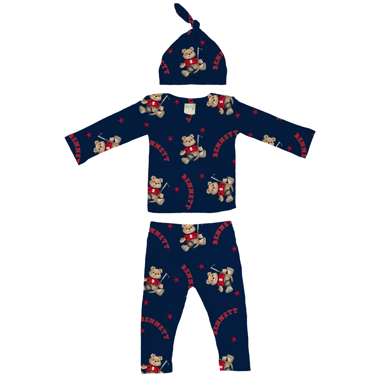 VIP NHL Teddy w/ Name, Number - Long Sleeve Layette Set - Tiny Turnip