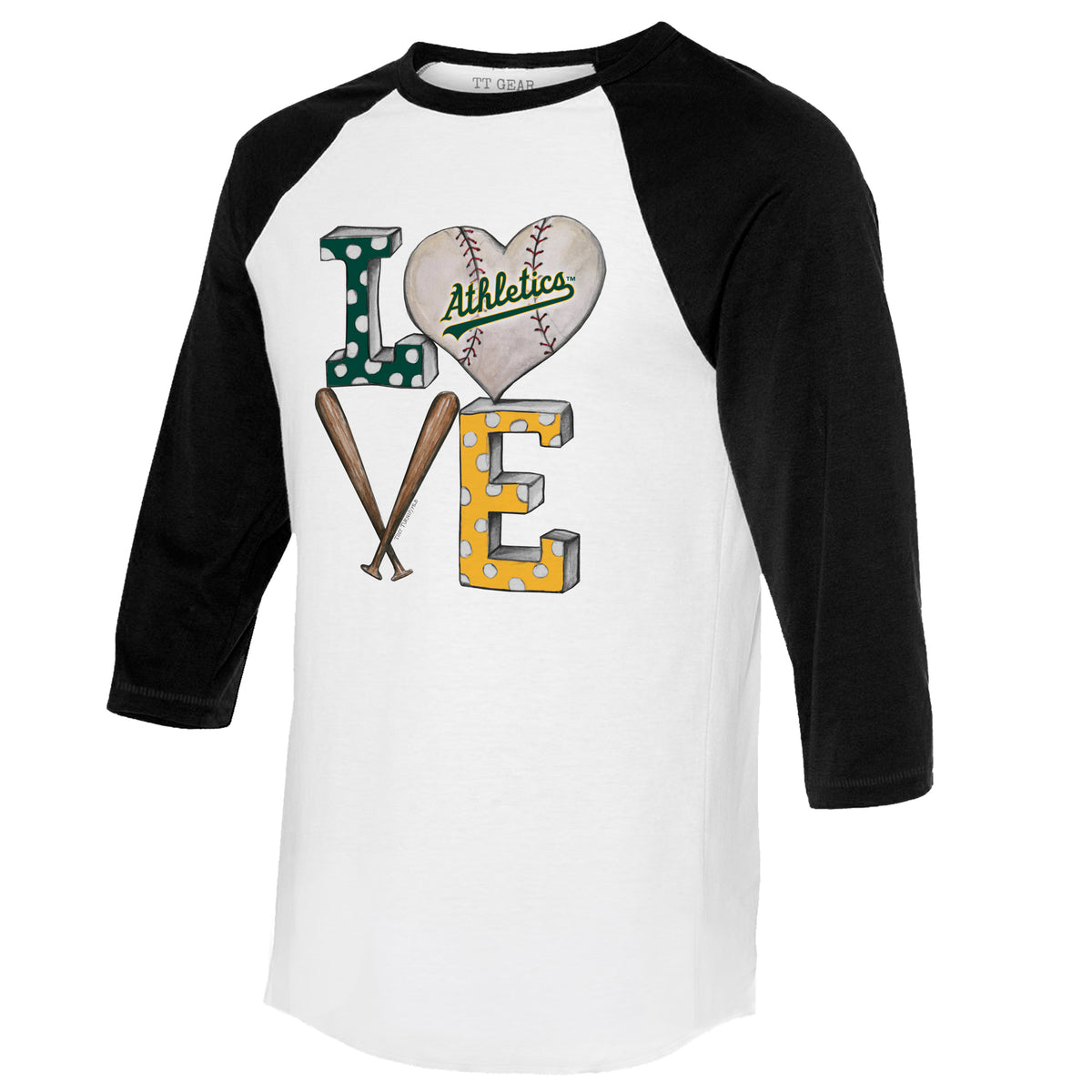 Oakland Athletics Baseball LOVE 3/4 Black Sleeve Raglan