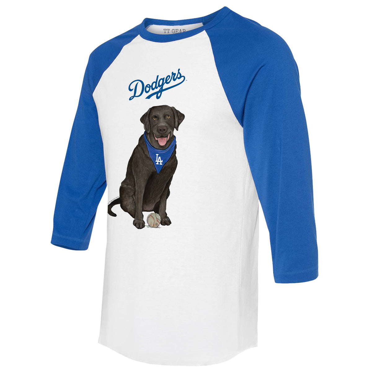 Los Angeles Dodgers Black Labrador Retriever 3/4 Royal Blue Sleeve Raglan