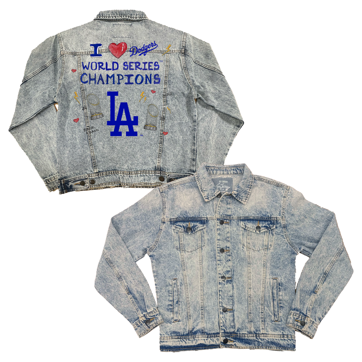 Los Angeles Dodgers I Heart World Series Champs Boyfriend Denim Jacket