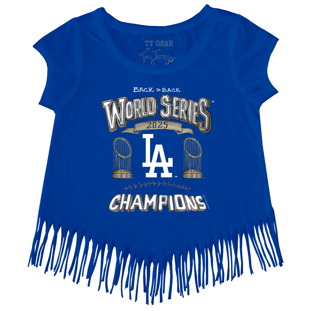 Los Angeles Dodgers Chelsea Freeman Back to Back World Series Champs Fringe Tee