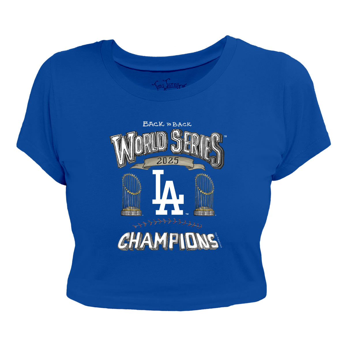 Los Angeles Dodgers Chelsea Freeman Back to Back World Series Champs Riley Crop Tee