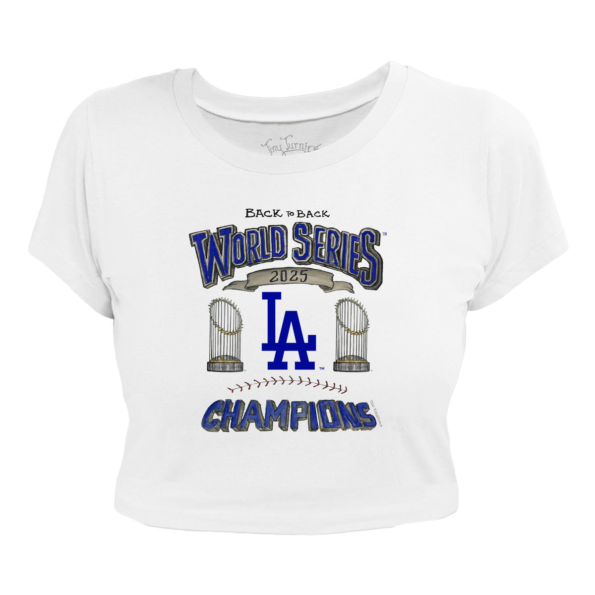 Los Angeles Dodgers Chelsea Freeman Back to Back World Series Champs Riley Crop Tee