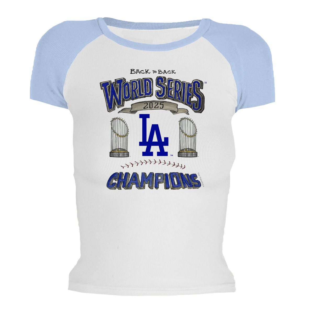 Los Angeles Dodgers Chelsea Freeman Back to Back World Series Champs Roxy Raglan Short Sleeve