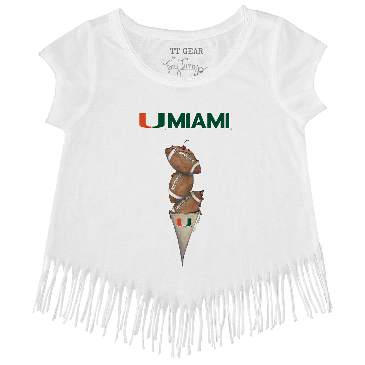Miami Hurricanes Football Triple Scoop Fringe Tee