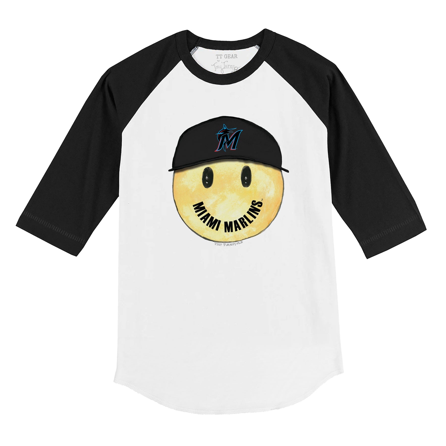 Miami Marlins Smiley 3/4 Black Sleeve Raglan