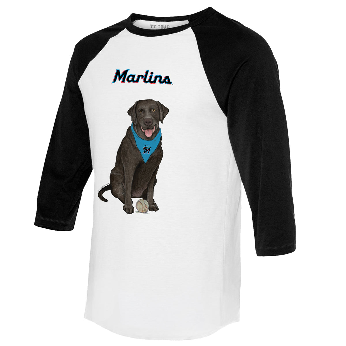 Miami Marlins Black Labrador Retriever 3/4 Black Sleeve Raglan