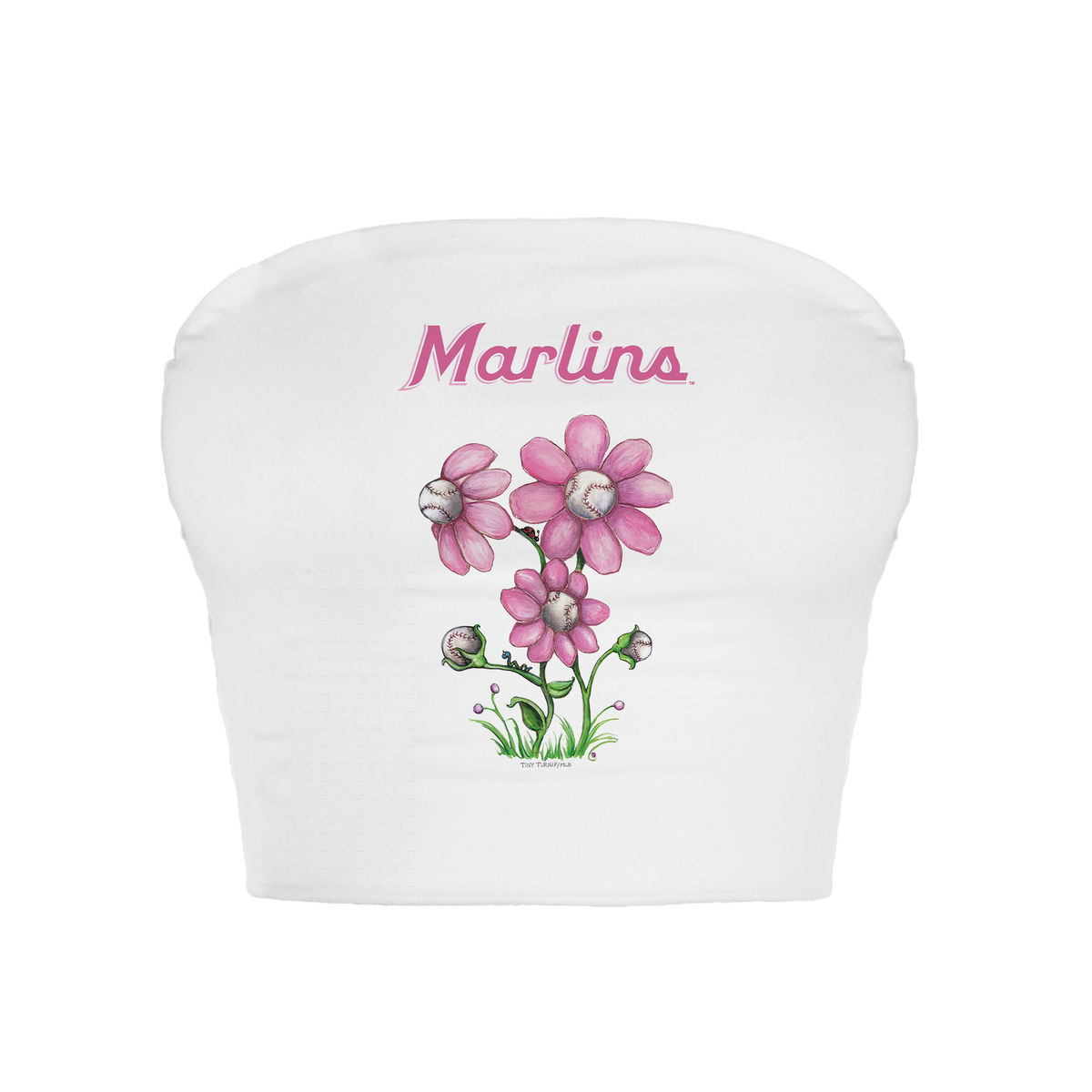 Miami Marlins Blooming Baseballs Crop Tube Top - Tiny Turnip