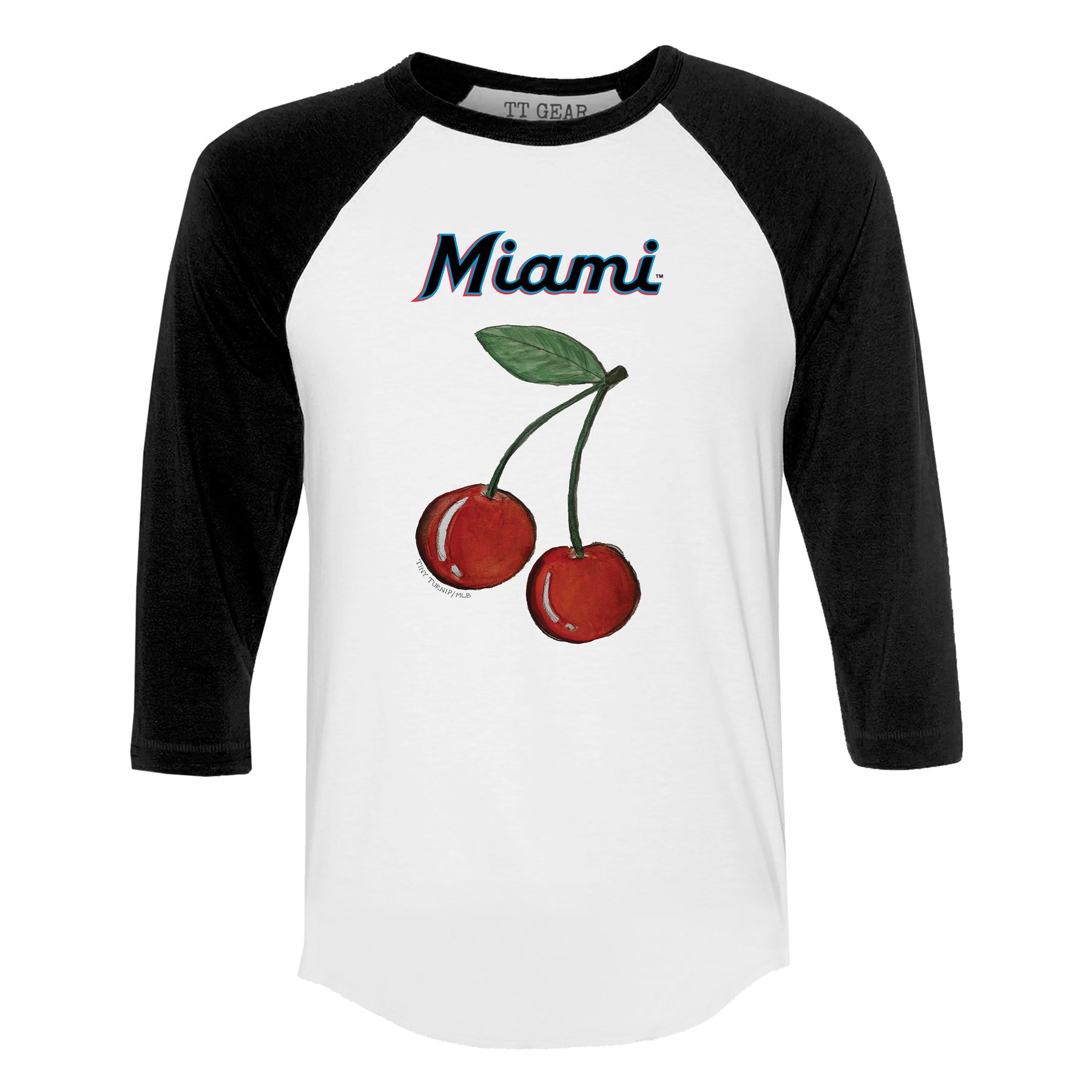 Miami Marlins Cherry 3/4 Black Sleeve Raglan