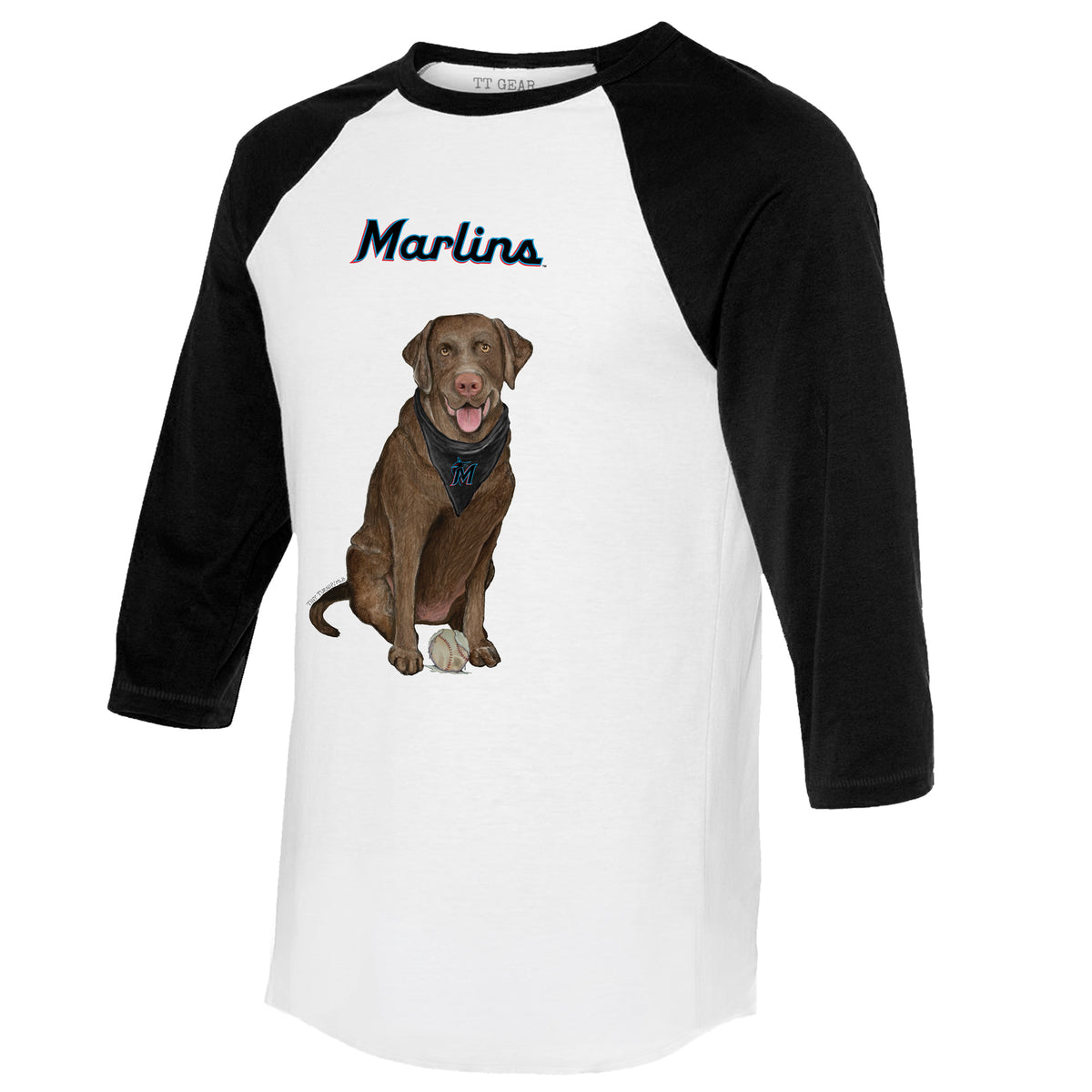Miami Marlins Chocolate Labrador Retriever 3/4 Black Sleeve Raglan