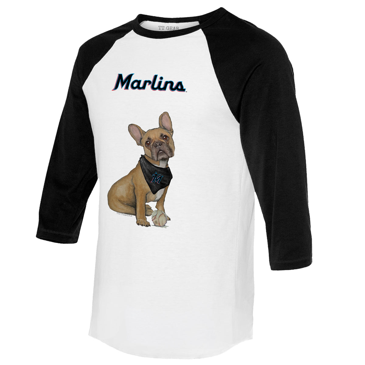 Miami Marlins French Bulldog 3/4 Black Sleeve Raglan