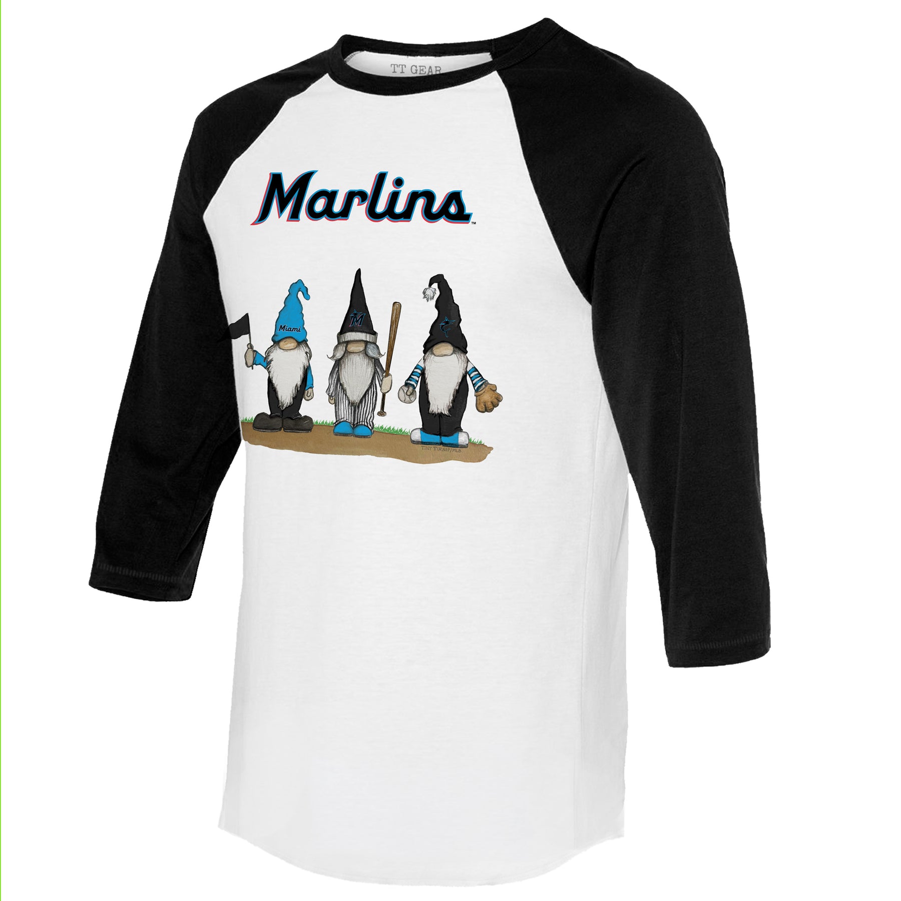 Miami Marlins Gnomes 3/4 Black Sleeve Raglan