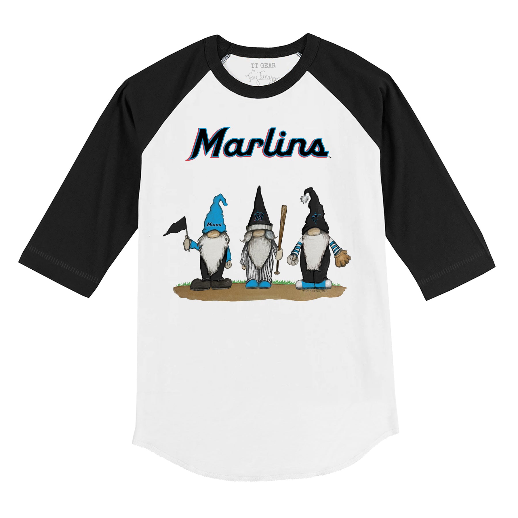 Miami Marlins Gnomes 3/4 Black Sleeve Raglan