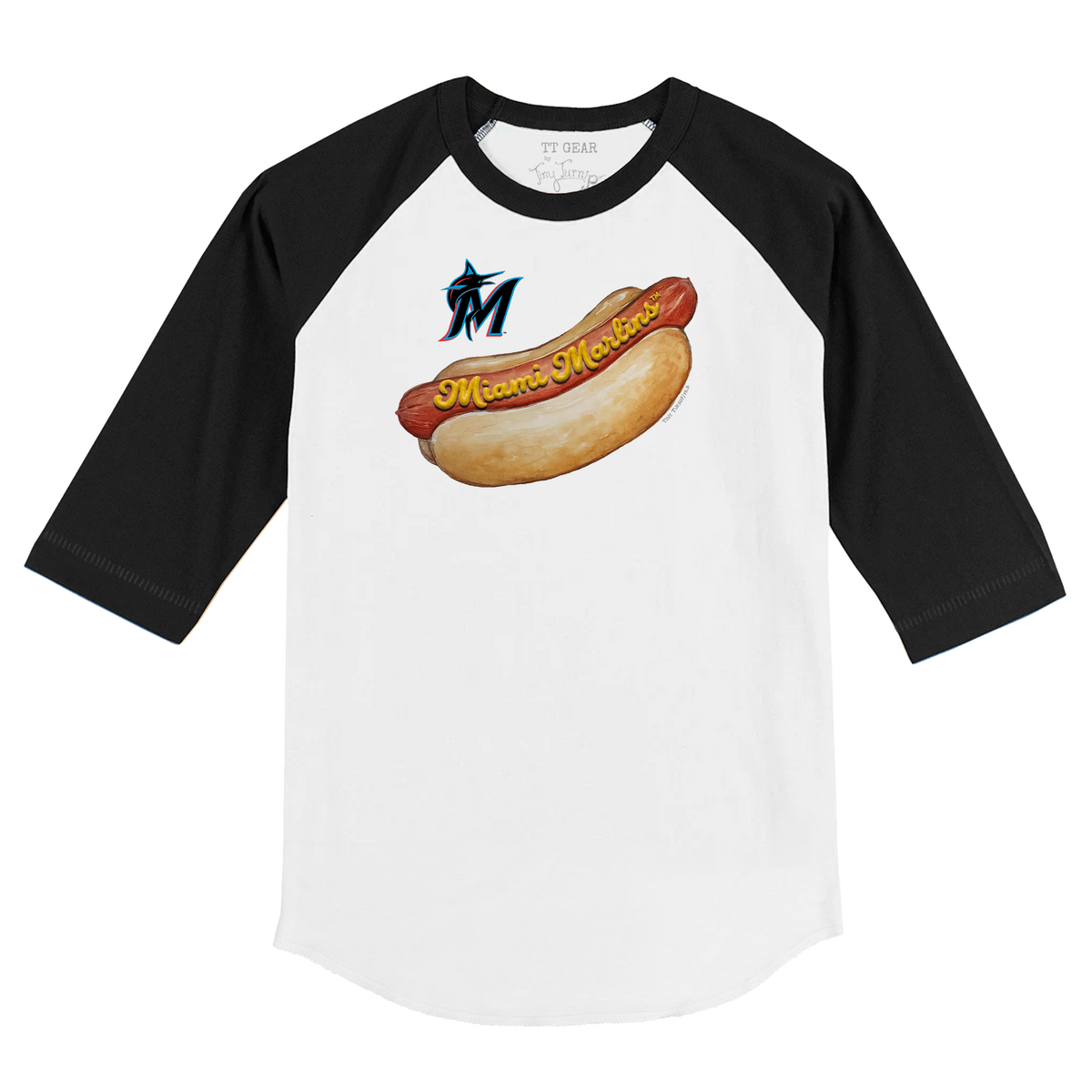 Miami Marlins Hot Dog 3/4 Black Sleeve Raglan