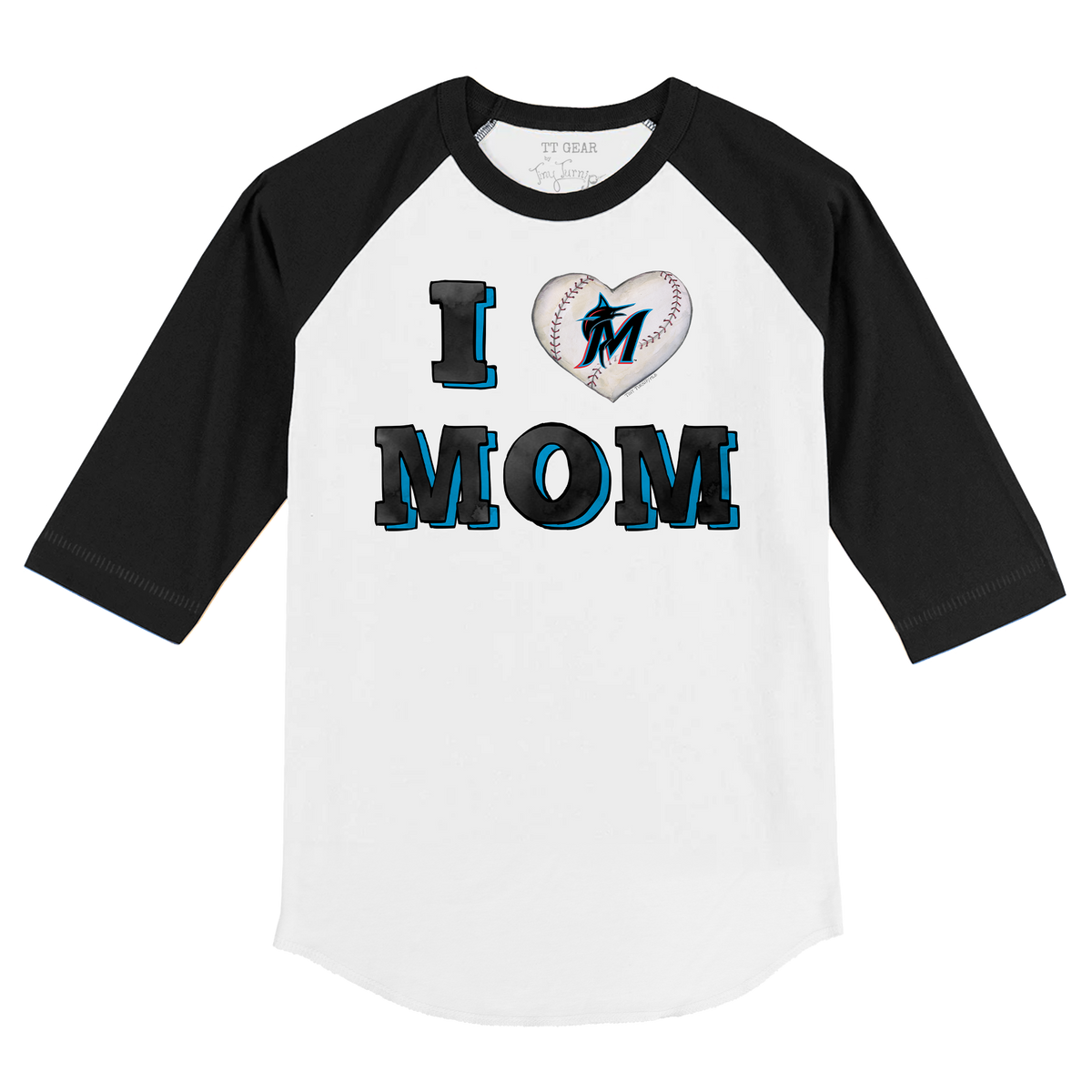 Miami Marlins I Love Mom 3/4 Black Sleeve Raglan