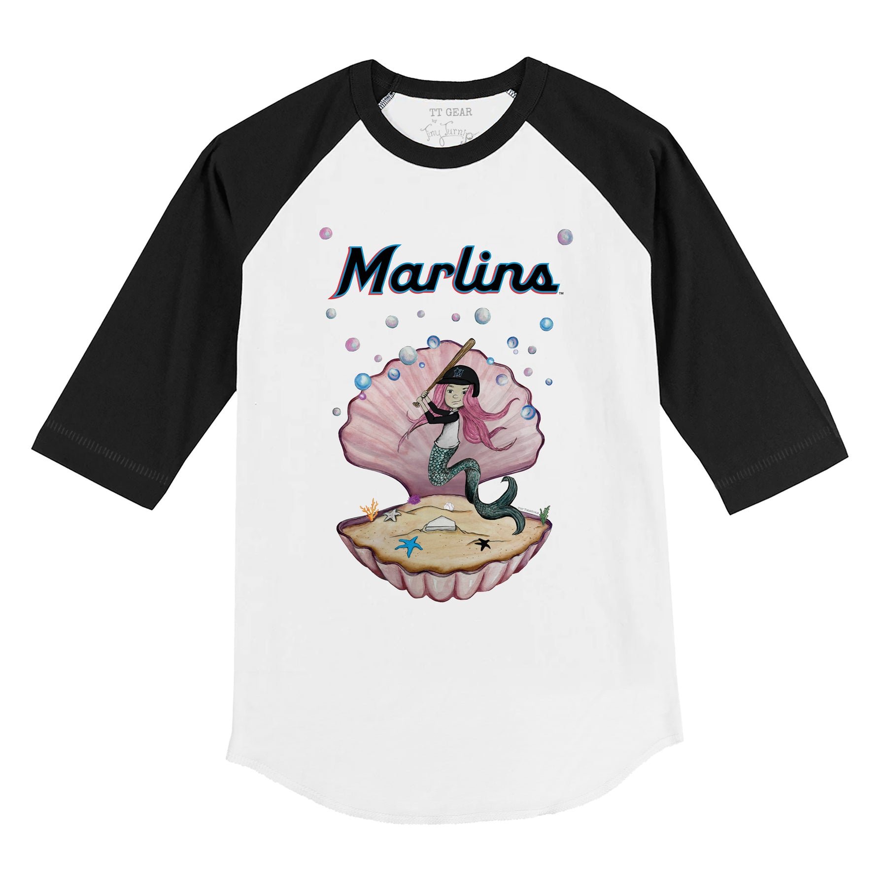 Miami Marlins Mermaid 3/4 Black Sleeve Raglan