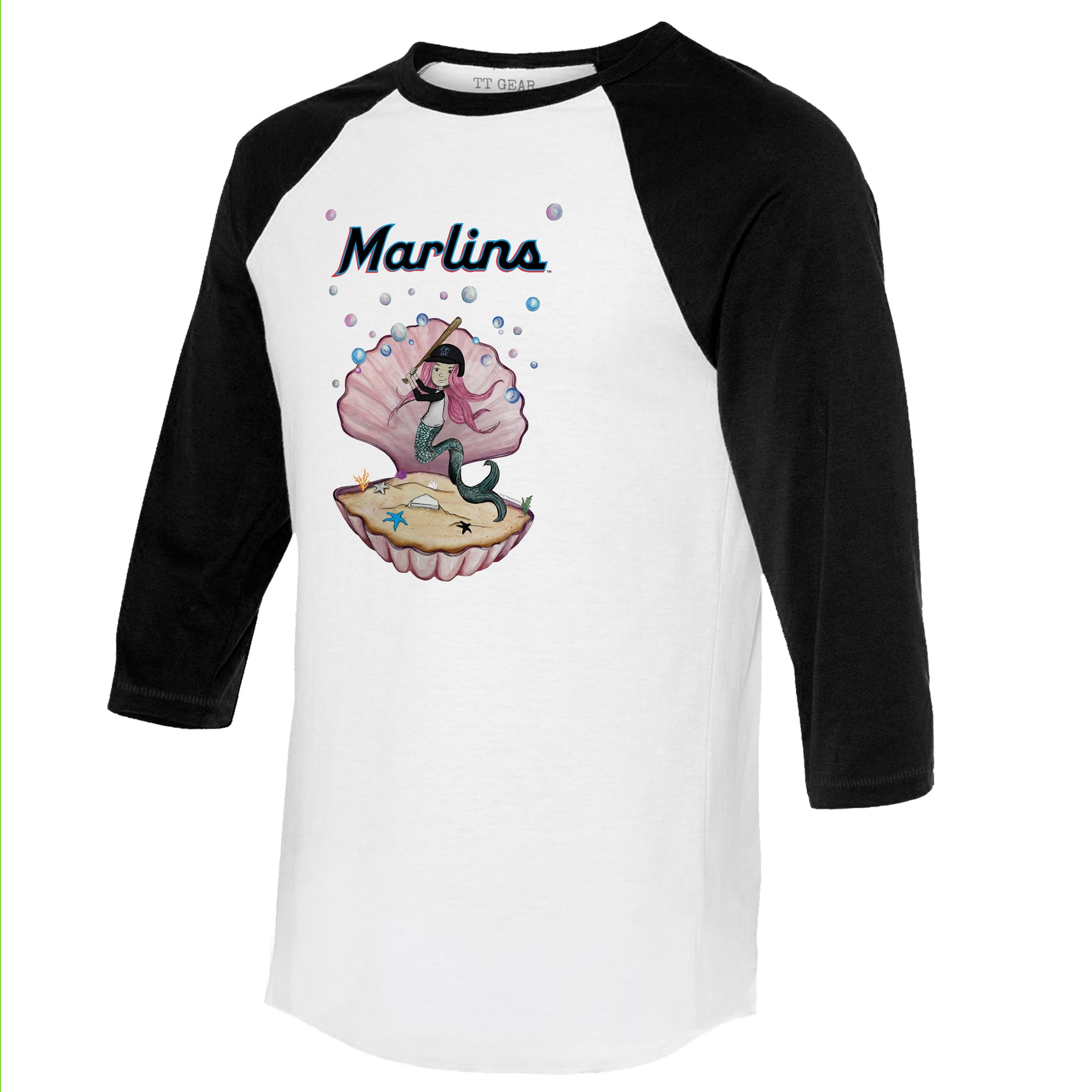 Miami Marlins Mermaid 3/4 Black Sleeve Raglan