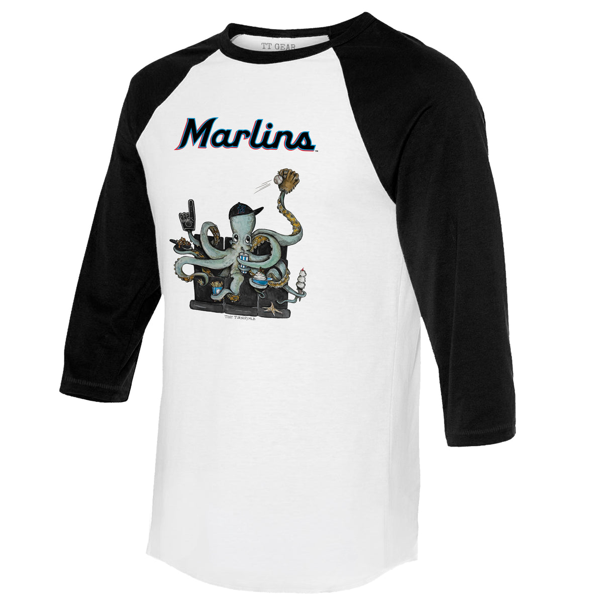 Miami Marlins Octopus 3/4 Black Sleeve Raglan