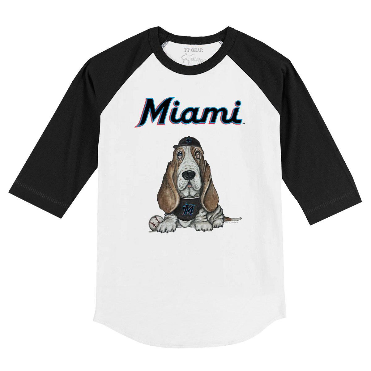 Miami Marlins Puddy 3/4 Black Sleeve Raglan - Tiny Turnip