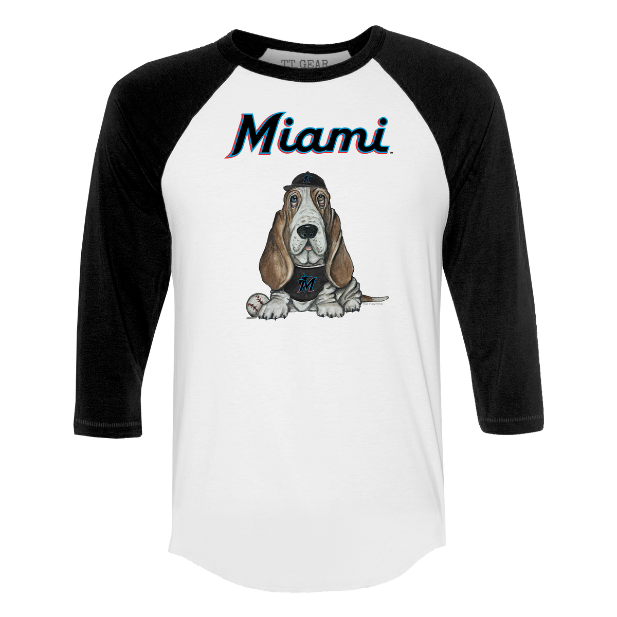 Miami Marlins Puddy 3/4 Black Sleeve Raglan - Tiny Turnip