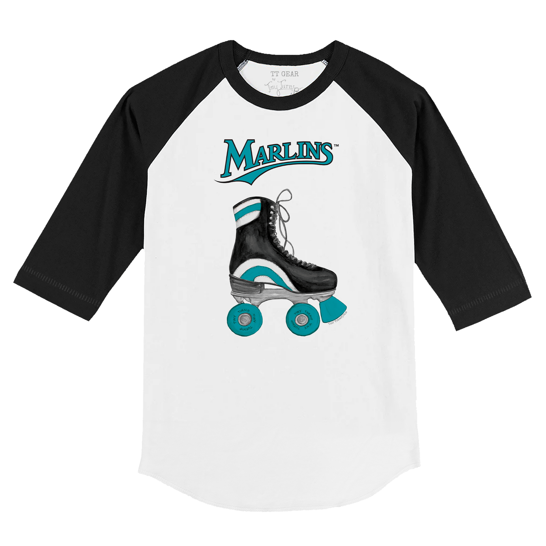 Miami Marlins Retro Skate 3/4 Black Sleeve Raglan