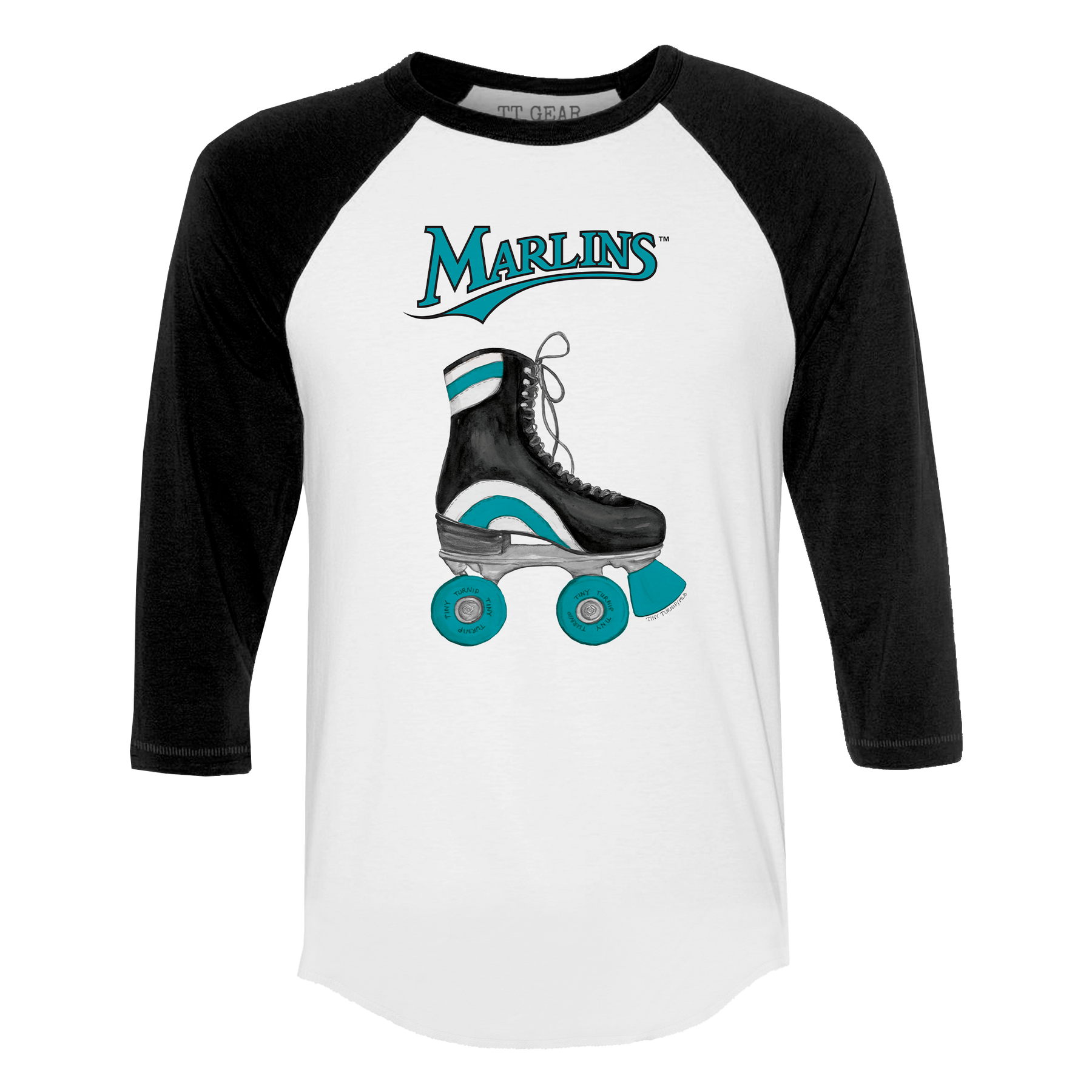Miami Marlins Retro Skate 3/4 Black Sleeve Raglan