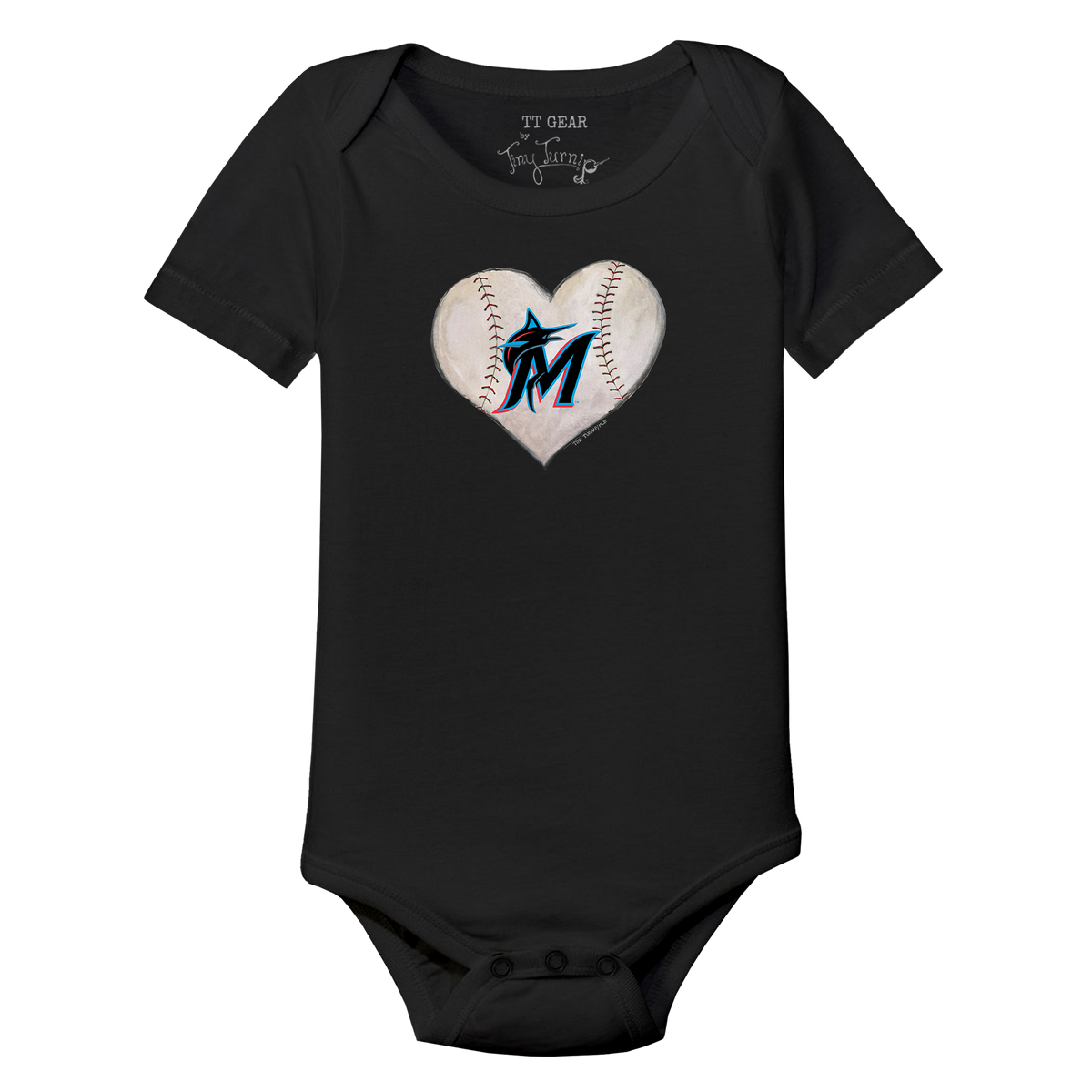 Miami Marlins Stitched Heart Short Sleeve Snapper - Tiny Turnip