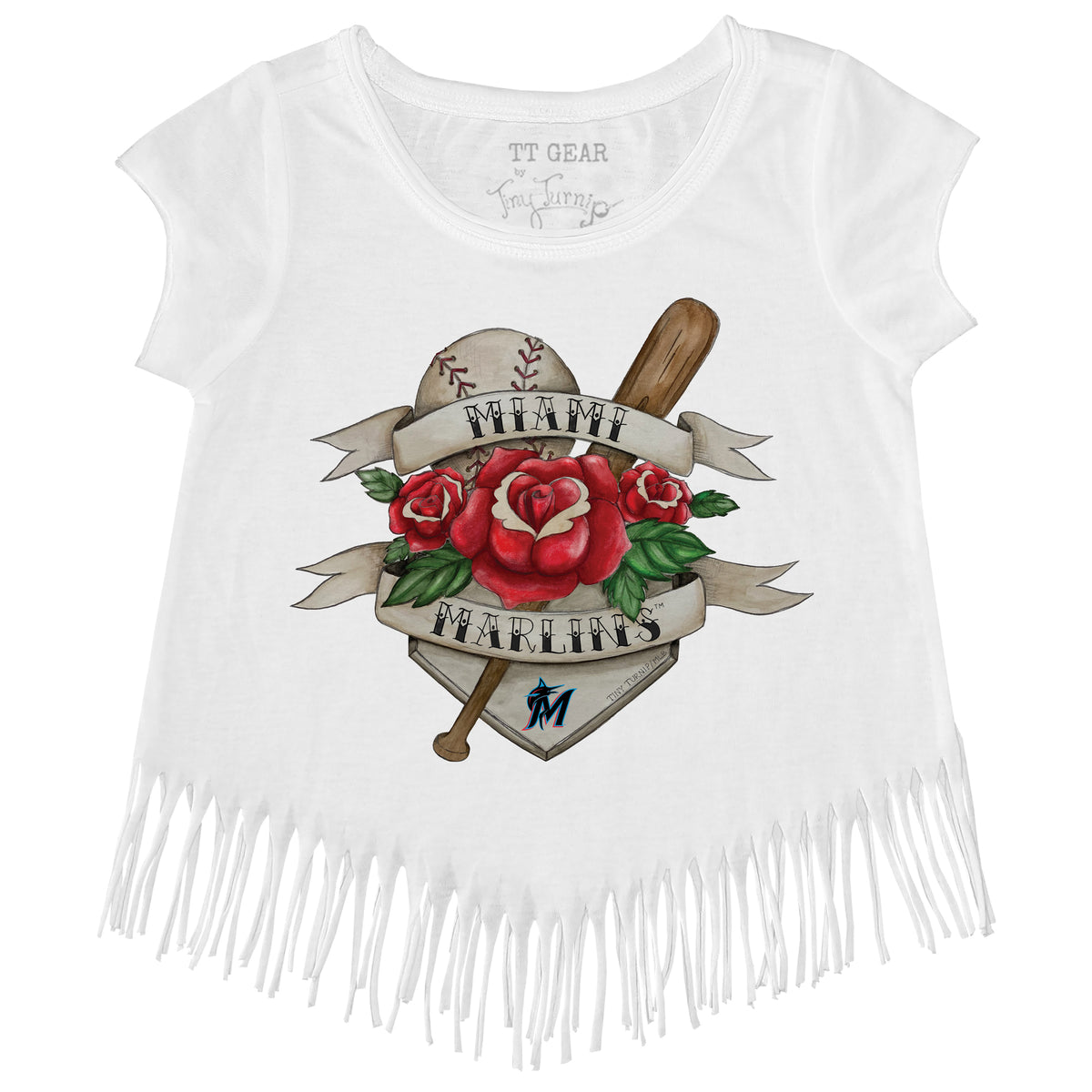 Miami Marlins Tattoo Rose Fringe Tee