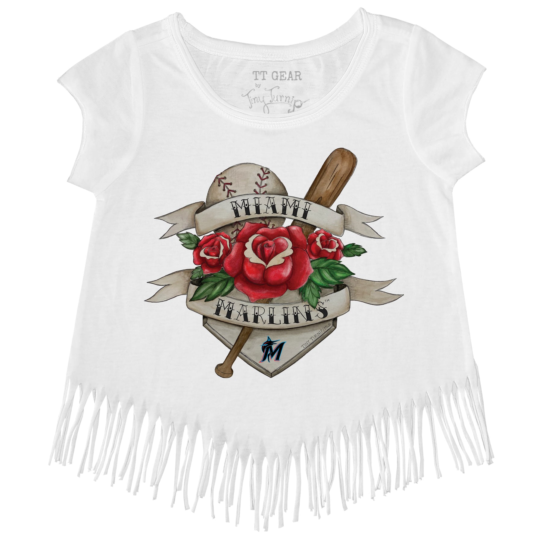 Miami Marlins Tattoo Rose Fringe Tee