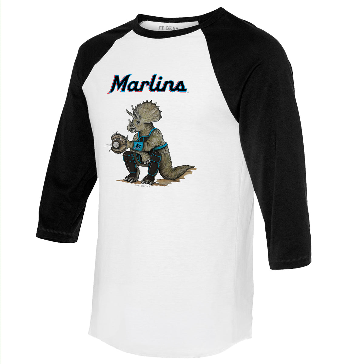 Miami Marlins Triceratops 3/4 Black Sleeve Raglan