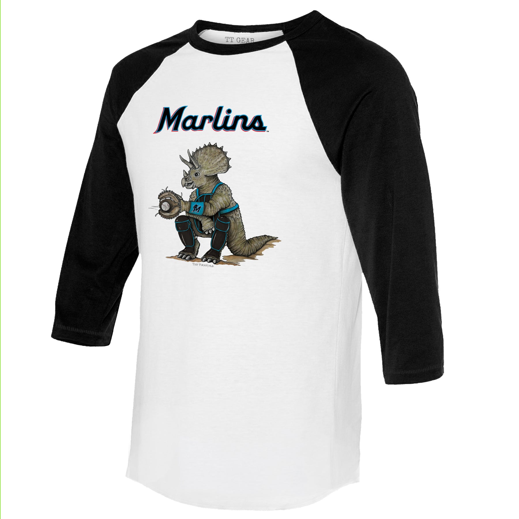 Miami Marlins Triceratops 3/4 Black Sleeve Raglan