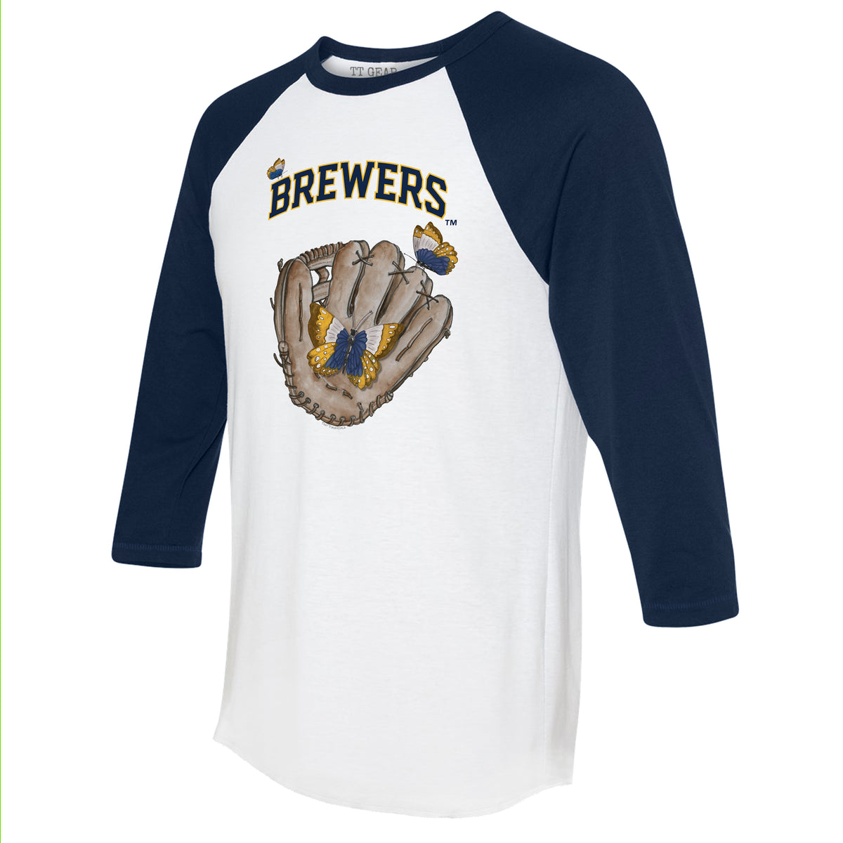 Milwaukee Brewers Butterfly Glove 3/4 Navy Blue Sleeve Raglan