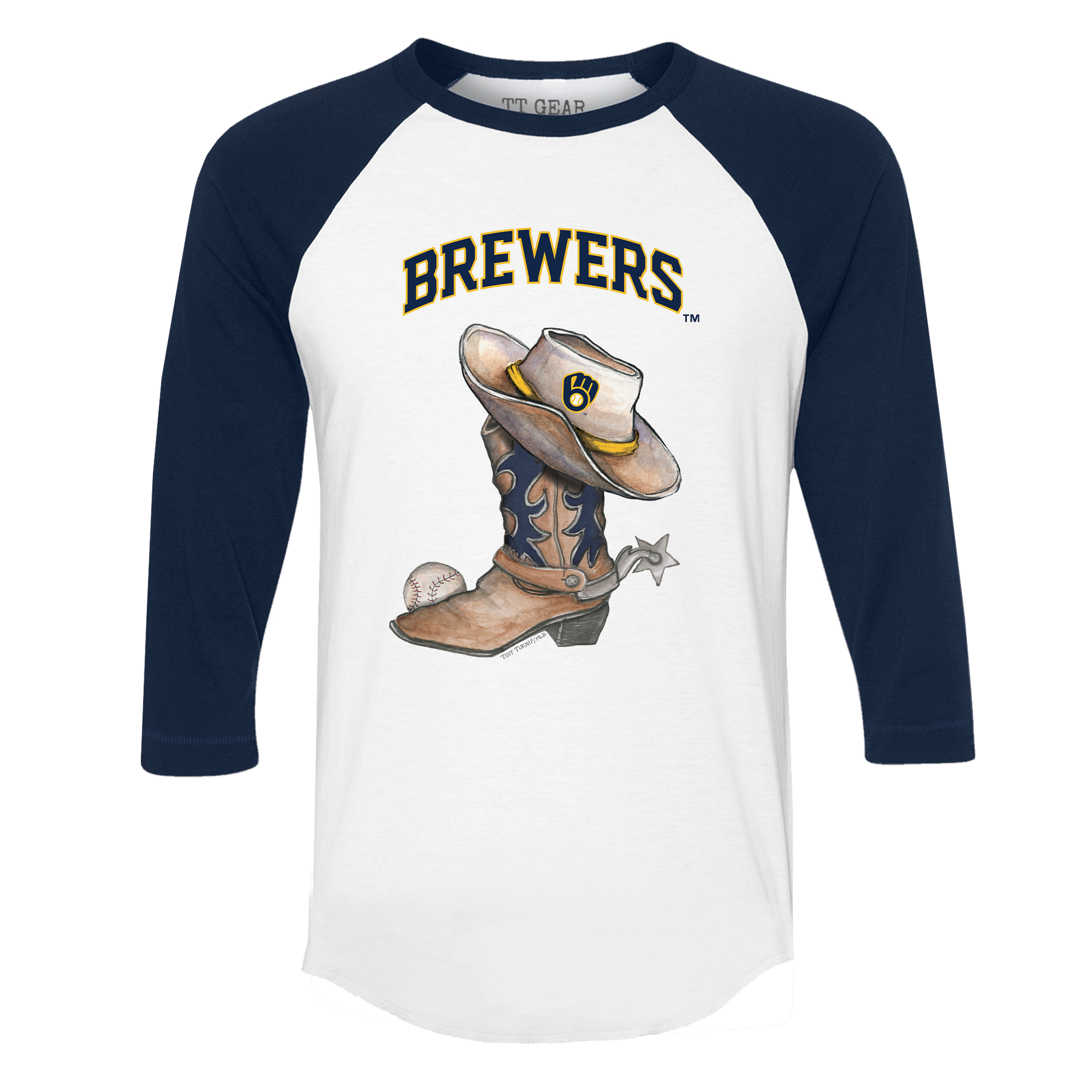 Milwaukee Brewers Cowboy Boot 3/4 Navy Blue Sleeve Raglan