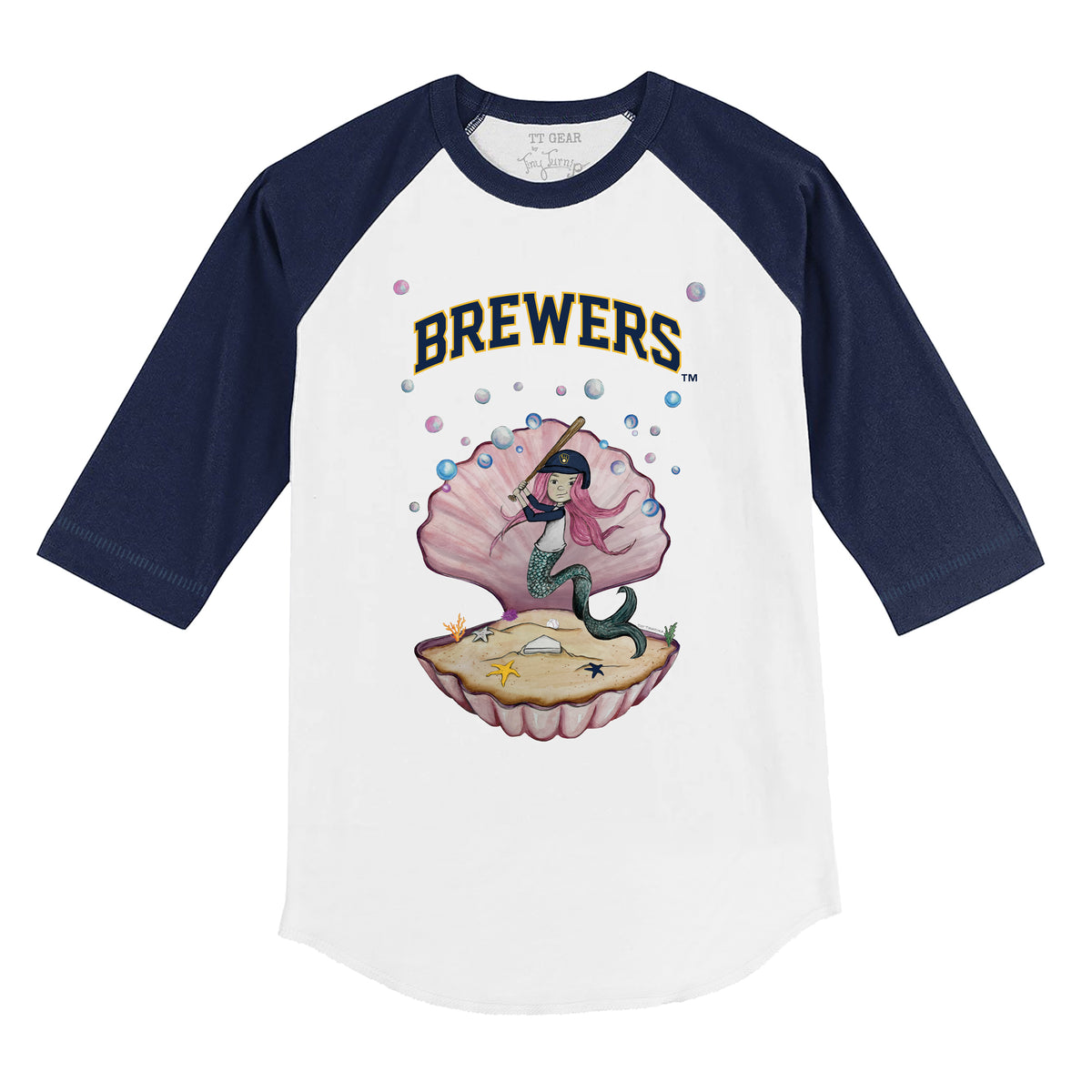 Milwaukee Brewers Mermaid 3/4 Navy Blue Sleeve Raglan