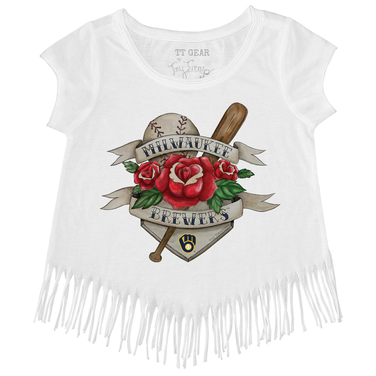 Milwaukee Brewers Tattoo Rose Fringe Tee