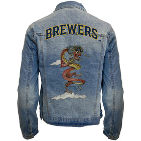 Milwaukee Brewers 2024 Year of the Dragon Distressed Denim Jacket