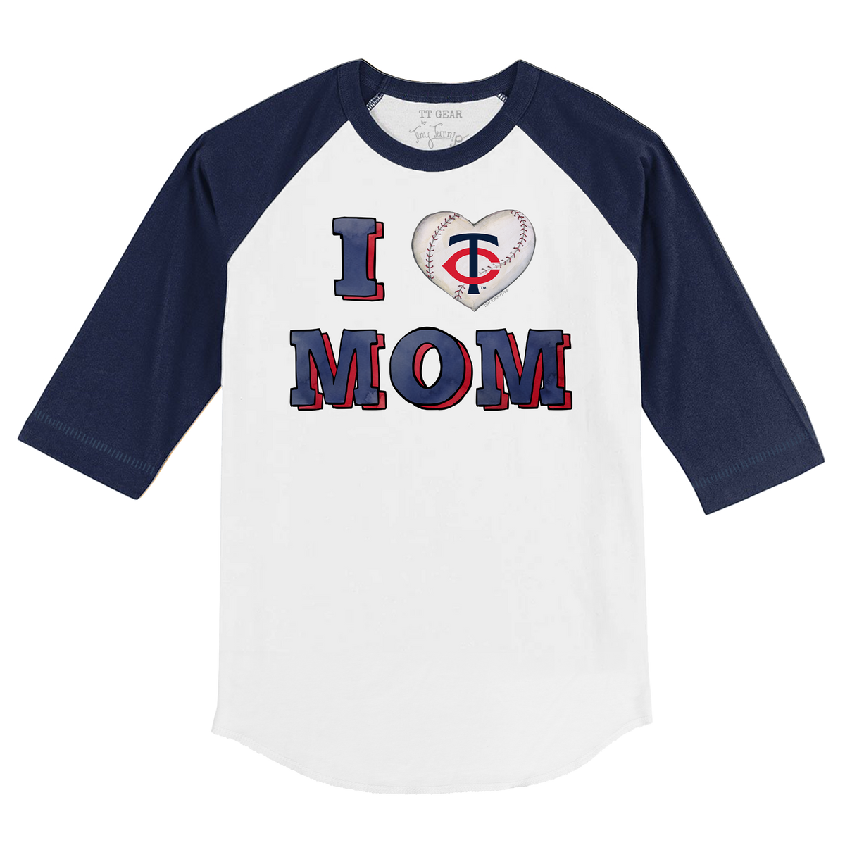 Minnesota Twins I Love Mom 3/4 Navy Blue Sleeve Raglan